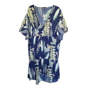 Navy Palm Print Cover Up